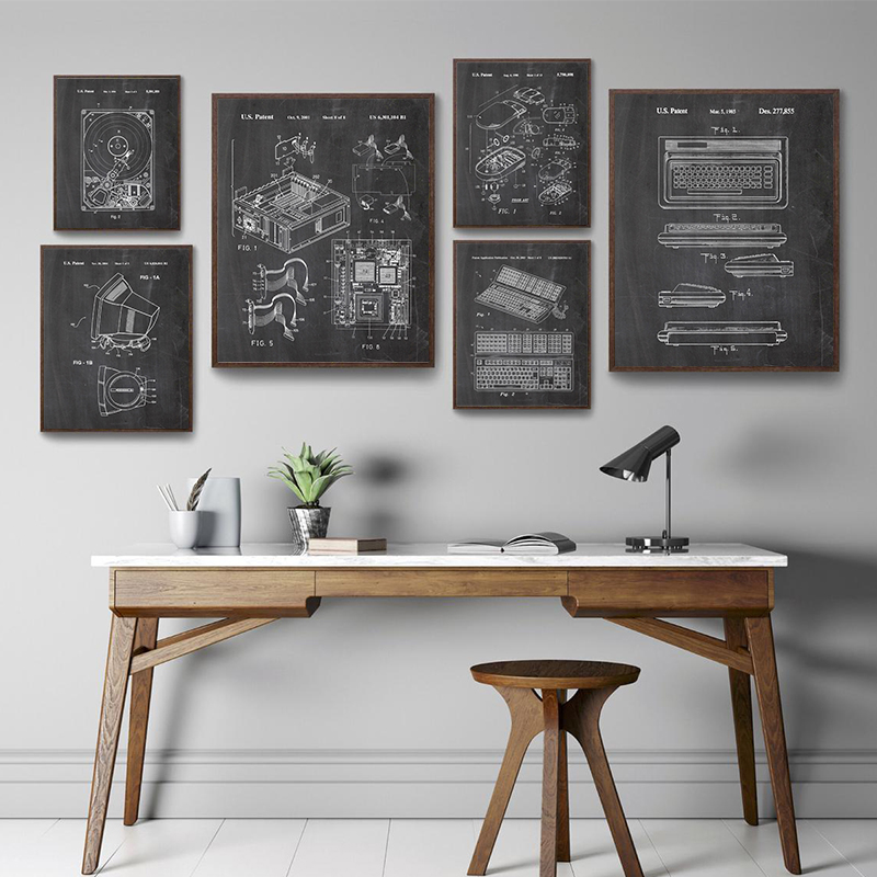 Office Tech Decor - 6 Adet Vintage Bilgisayar Patent Duvar