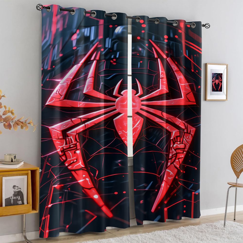 Office Tech Decor - Örümcek Baskı Perdeleri Fütüristik Teknoloji Siyah